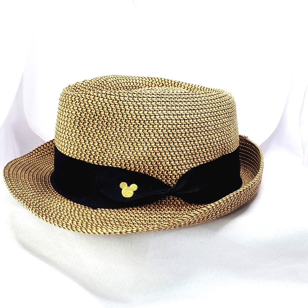 Disney Parks Mickey Mouse Straw Fedora Hat With Black Band Adult Size 57CM